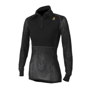 Aclima Woolnet Polo Shirt With Zip Woman - Jet Black - Naiset - S