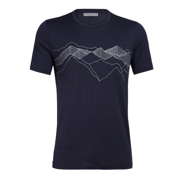 Icebreaker Mens Tech Lite Ss Crewe Peak Patterns - Midnight Navy - Miehet - XL