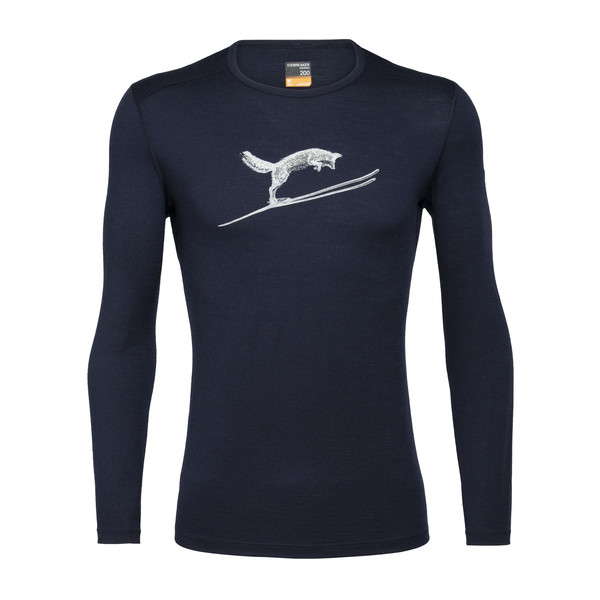 Icebreaker Mens 200 Oasis Ls Crewe Fox Jump - Midnight Navy - Miehet - M