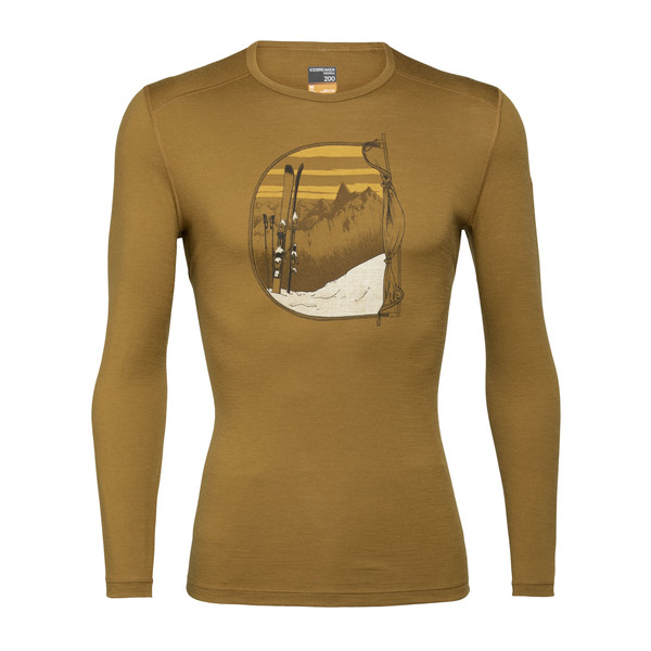 Icebreaker Mens 200 Oasis Ls Crewe Mt Blanc Rise - Curry - Miehet - L